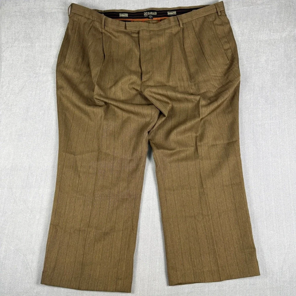 Haband Pinstripe Pleated High Rise Dress Pants Mens 50S Brown Herringbone